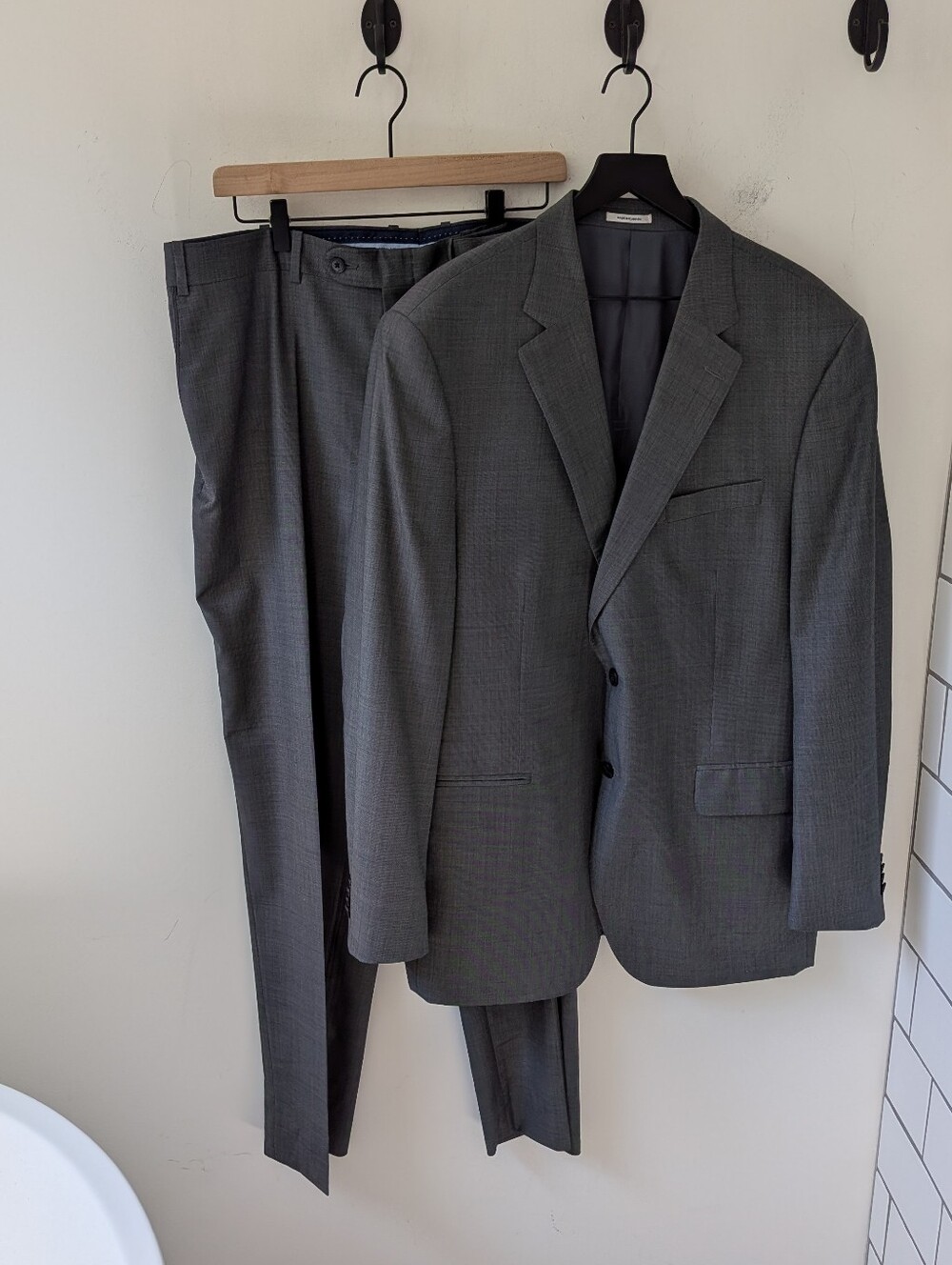 Peter Millar Men's Grey Two Piece Wool Suit Set Pants Size ? Blazer 46T